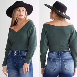Free People Lovin’ This Feeling‎ Bodysuit Women's Medium Green Knit Wrap Thermal
